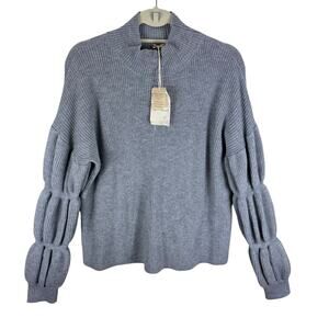 Hem & Thread NWT Gray Ribbed Knit Long Bubble Sleeve Mock Neck Sweater Size L